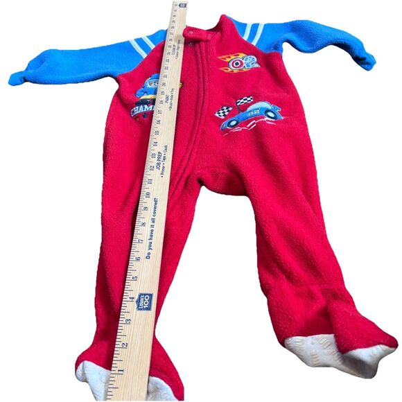 Okie Dokie Fleece Red Sleeper Boys Size 18m Zip Up Warm Footed Pajamas Race Car - Picture 13 of 16